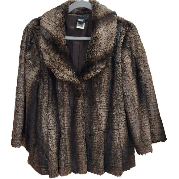 SHARON YOUNG  cropped shiny faux fur SWING JACKET size large - Picture 1 of 8